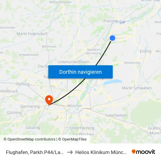 Flughafen, Parkh.P44/Labcampus to Helios Klinikum München West map