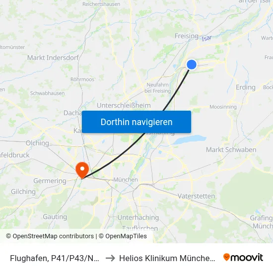 Flughafen, P41/P43/Novotel to Helios Klinikum München West map