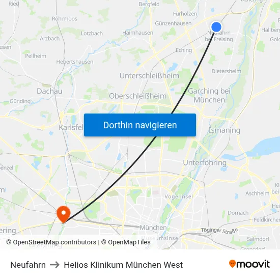 Neufahrn to Helios Klinikum München West map