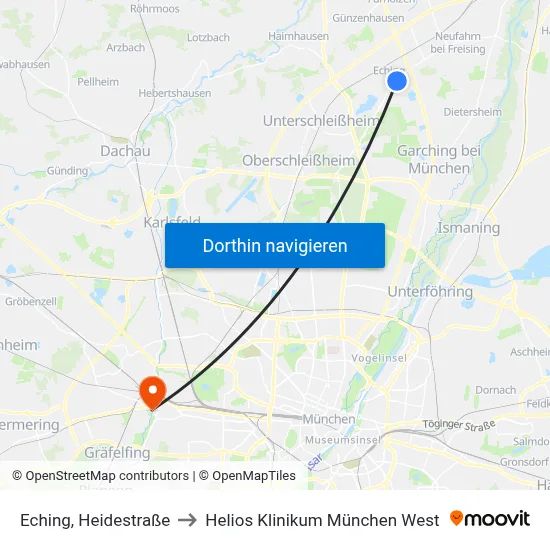 Eching, Heidestraße to Helios Klinikum München West map