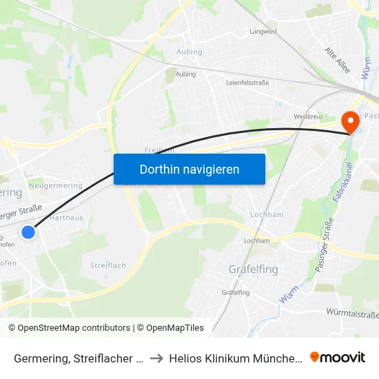 Germering, Streiflacher Straße to Helios Klinikum München West map