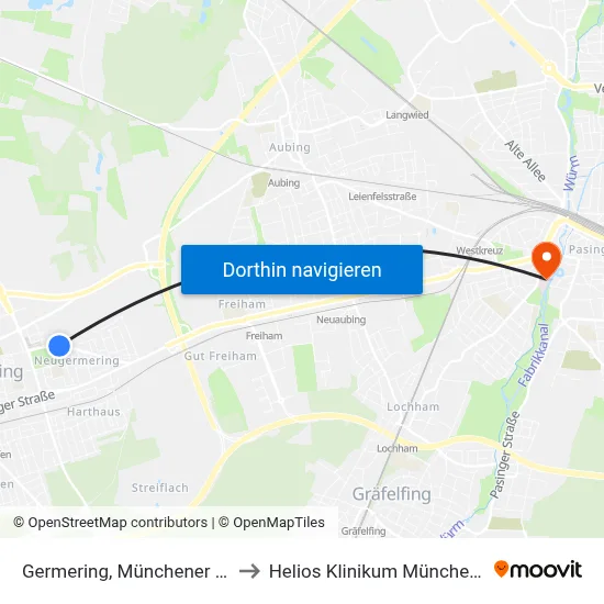Germering, Münchener Straße to Helios Klinikum München West map