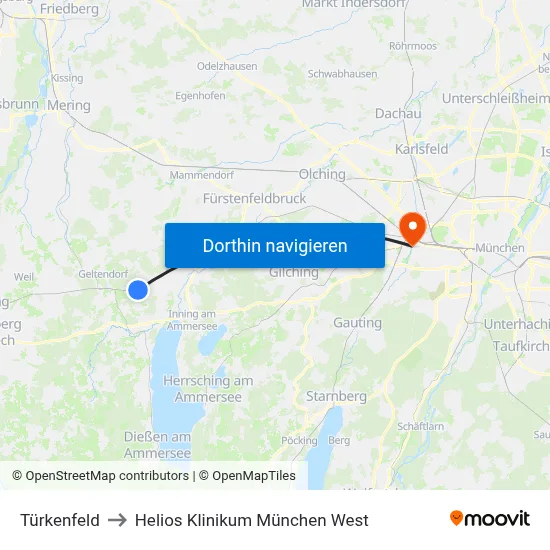 Türkenfeld to Helios Klinikum München West map