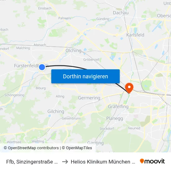 Ffb, Sinzingerstraße / Iak to Helios Klinikum München West map