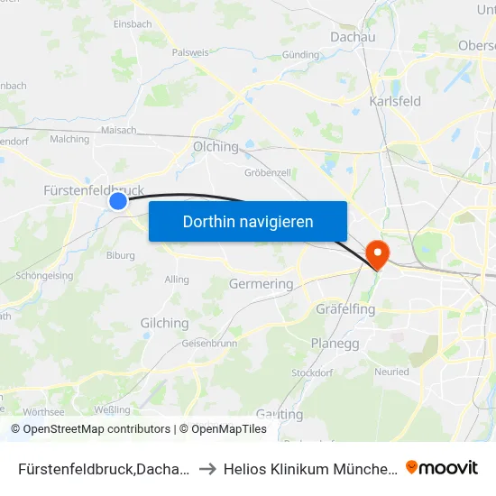Fürstenfeldbruck,Dachauer Str. to Helios Klinikum München West map