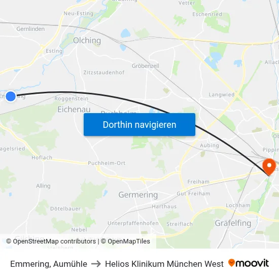 Emmering, Aumühle to Helios Klinikum München West map
