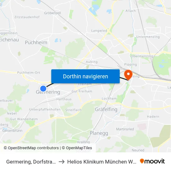Germering, Dorfstraße to Helios Klinikum München West map