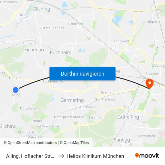 Alling, Hoflacher Straße to Helios Klinikum München West map
