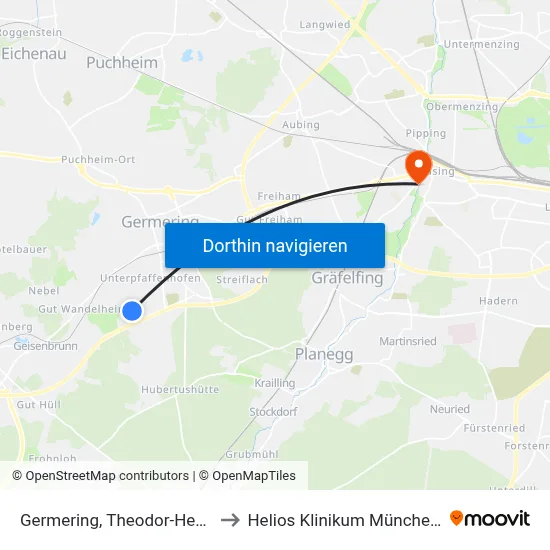Germering, Theodor-Heuss-Str. to Helios Klinikum München West map