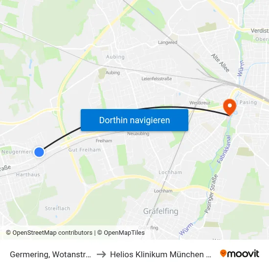 Germering, Wotanstraße to Helios Klinikum München West map