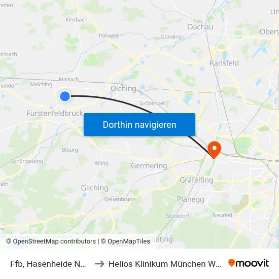 Ffb, Hasenheide Nord to Helios Klinikum München West map