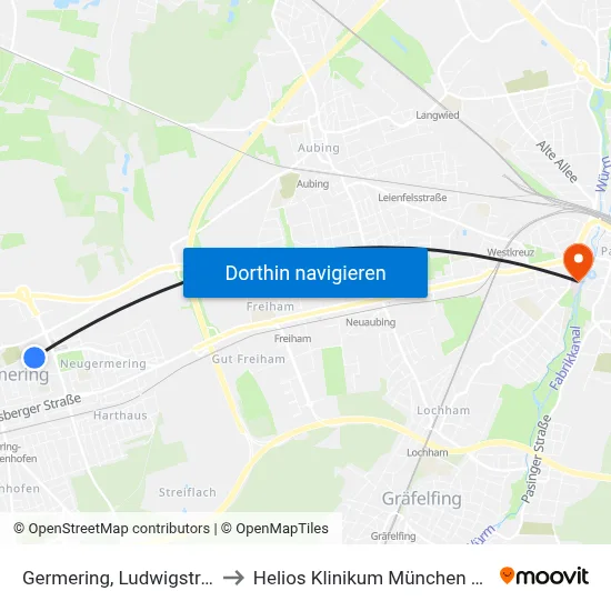 Germering, Ludwigstraße to Helios Klinikum München West map