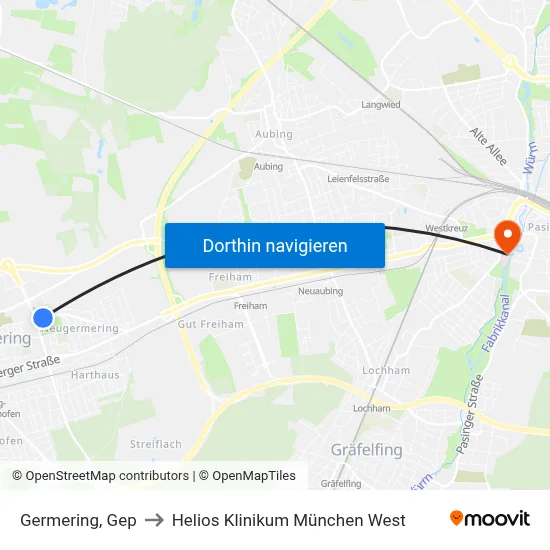 Germering, Gep to Helios Klinikum München West map
