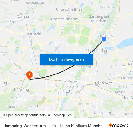 Ismaning, Wasserturmstraße to Helios Klinikum München West map