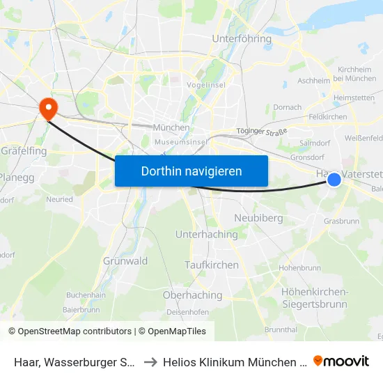 Haar, Wasserburger Straße to Helios Klinikum München West map
