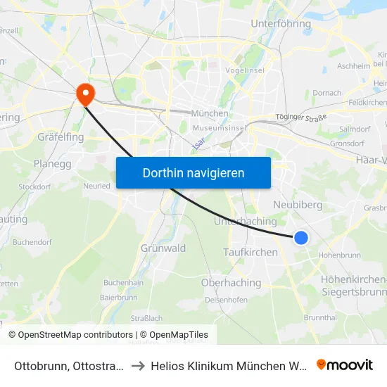 Ottobrunn, Ottostraße to Helios Klinikum München West map