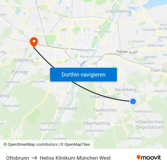 Ottobrunn to Helios Klinikum München West map