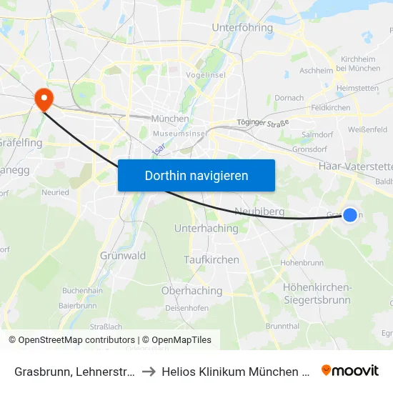 Grasbrunn, Lehnerstraße to Helios Klinikum München West map