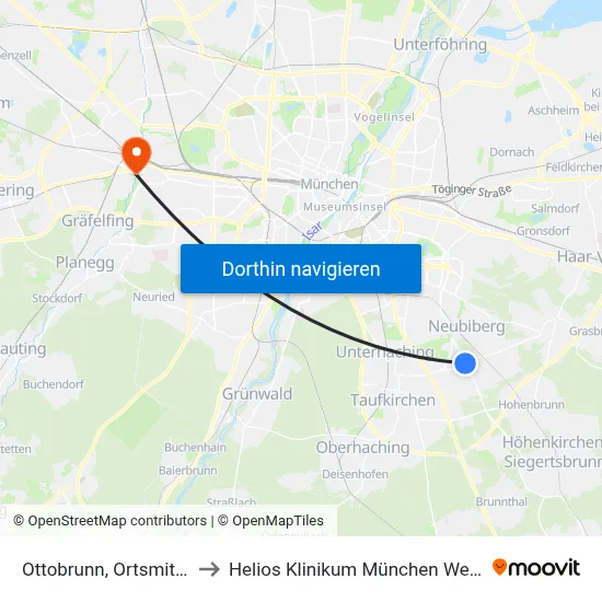Ottobrunn, Ortsmitte to Helios Klinikum München West map