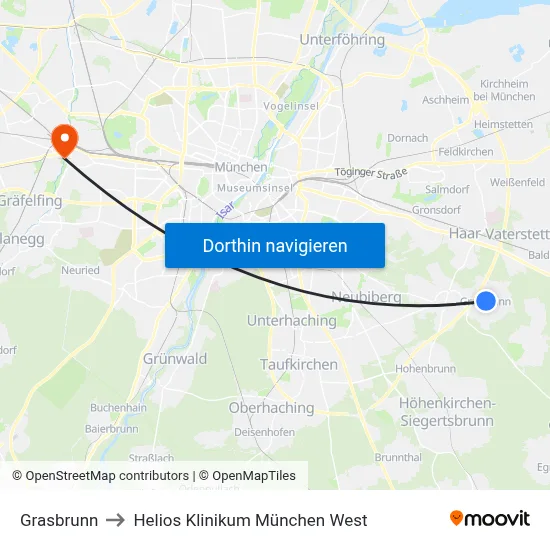 Grasbrunn to Helios Klinikum München West map