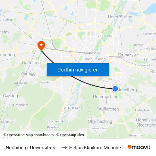 Neubiberg, Universitätsstraße to Helios Klinikum München West map