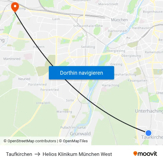Taufkirchen to Helios Klinikum München West map