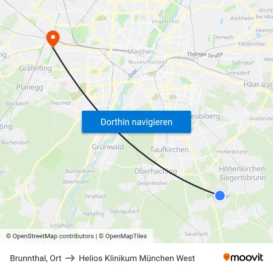 Brunnthal, Ort to Helios Klinikum München West map