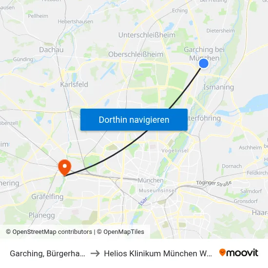 Garching, Bürgerhaus to Helios Klinikum München West map