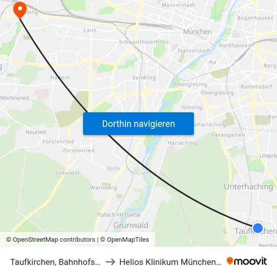 Taufkirchen, Bahnhofstraße to Helios Klinikum München West map