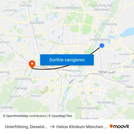 Unterföhring, Dieselstraße to Helios Klinikum München West map