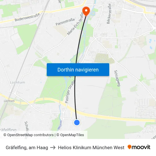 Gräfelfing, am Haag to Helios Klinikum München West map