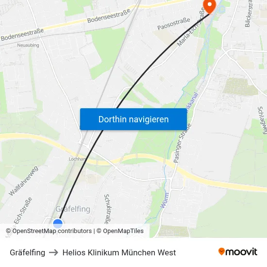 Gräfelfing to Helios Klinikum München West map