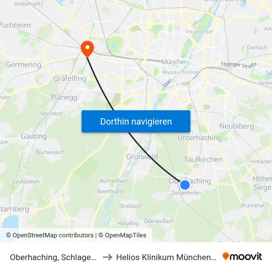 Oberhaching, Schlagerberg to Helios Klinikum München West map