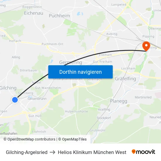 Gilching-Argelsried to Helios Klinikum München West map