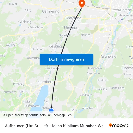 Aufhausen (Lkr. Sta) to Helios Klinikum München West map