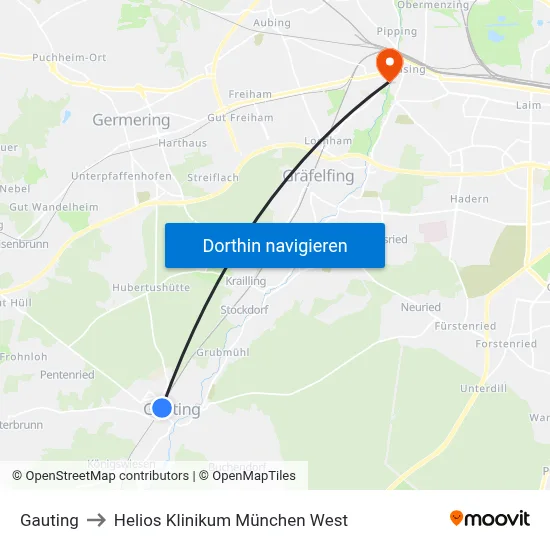 Gauting to Helios Klinikum München West map