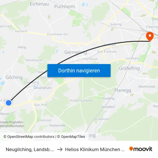 Neugilching, Landsb. Str. to Helios Klinikum München West map