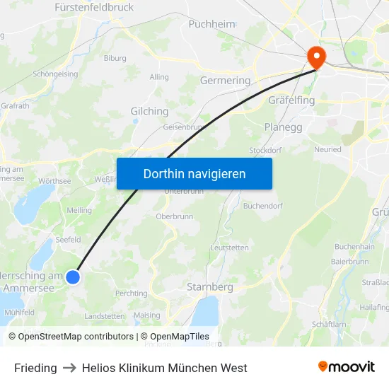 Frieding to Helios Klinikum München West map