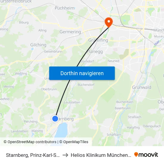 Starnberg, Prinz-Karl-Straße to Helios Klinikum München West map