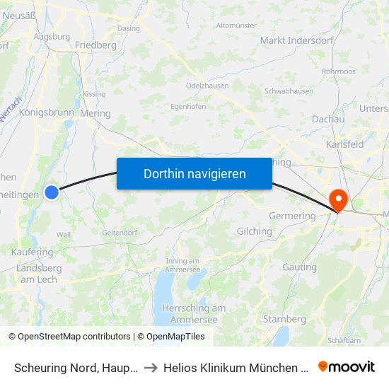 Scheuring Nord, Hauptstr. to Helios Klinikum München West map