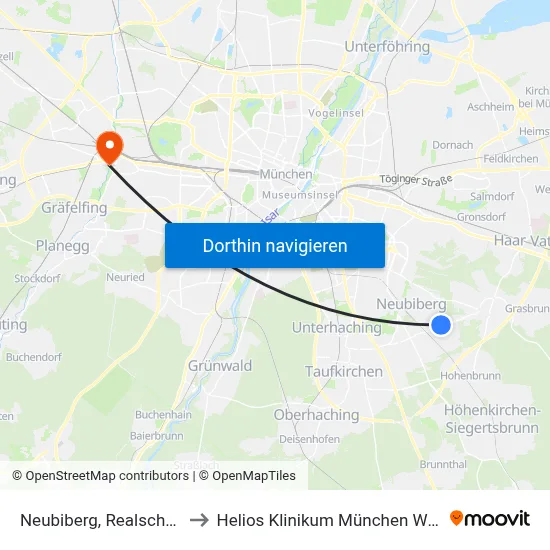 Neubiberg, Realschule to Helios Klinikum München West map