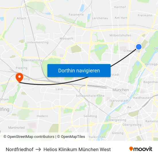 Nordfriedhof to Helios Klinikum München West map