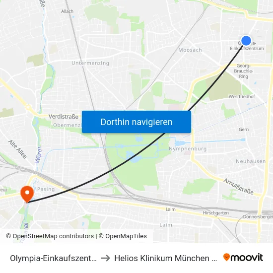 Olympia-Einkaufszentrum to Helios Klinikum München West map