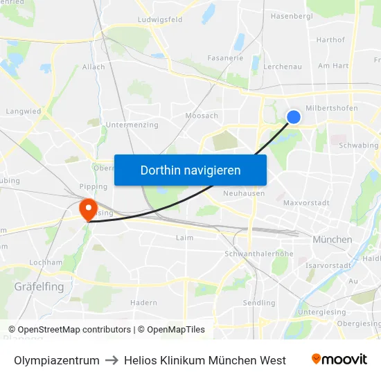 Olympiazentrum to Helios Klinikum München West map