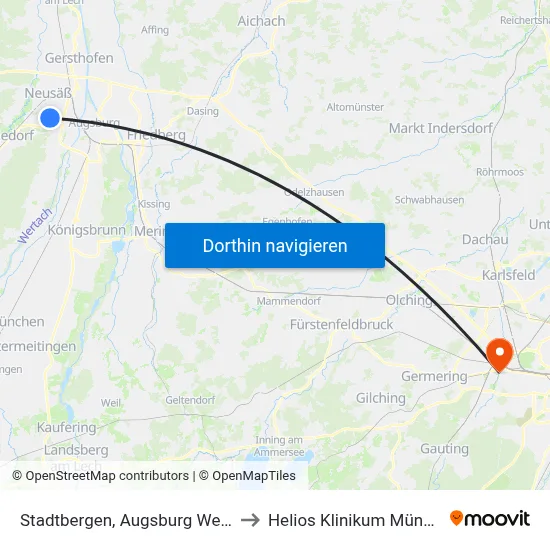 Stadtbergen, Augsburg West P+R 31 F to Helios Klinikum München West map