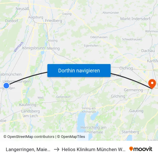Langerringen, Maier B to Helios Klinikum München West map
