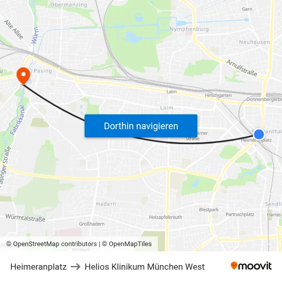 Heimeranplatz to Helios Klinikum München West map
