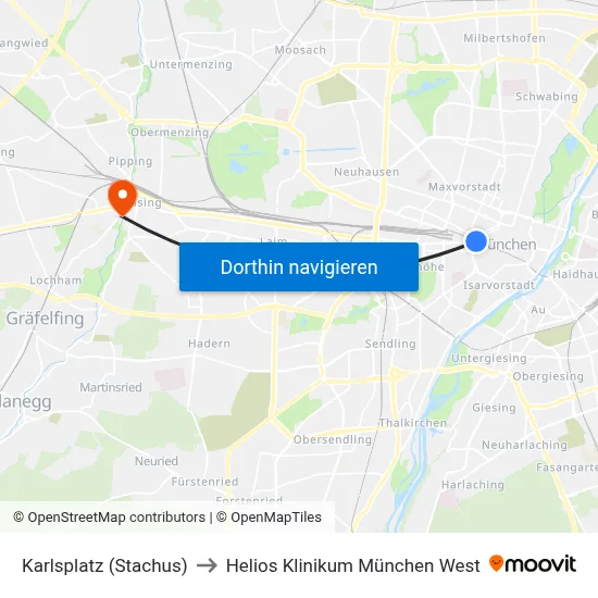 Karlsplatz (Stachus) to Helios Klinikum München West map
