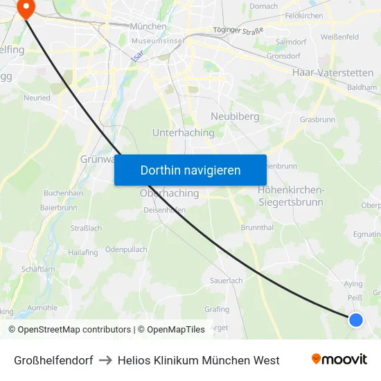 Großhelfendorf to Helios Klinikum München West map