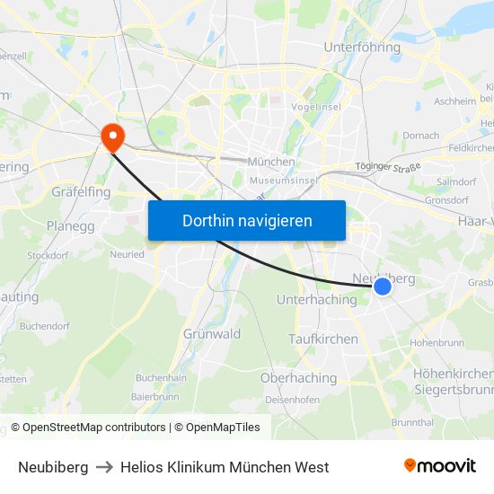 Neubiberg to Helios Klinikum München West map